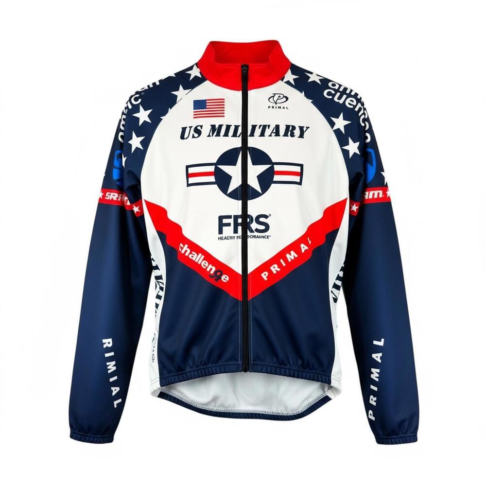 Primal US Military Themed Cycling Jersey Long‎ Sleeve Size Small SMALL STAIN